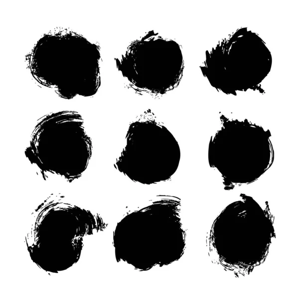 Black Ink Abstract Textured Paint Strokes Set Isolated White Background — Stock Vector