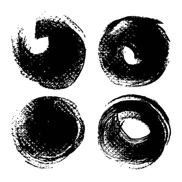 Абстрактные Текстурированные Черные Круглые Мазки Краски Выделенные Белом Фоне — стоковый вектор