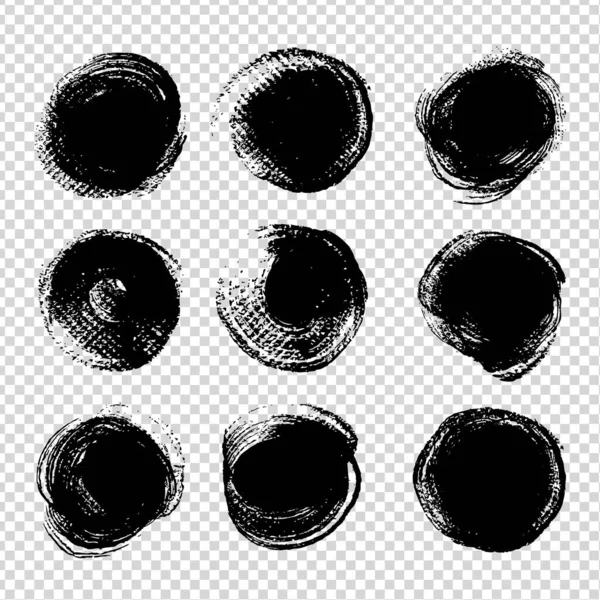 Abstract Cirkel Textuur Zwarte Inkt Beroertes Groot Ingesteld Imitatie Transparante — Stockvector