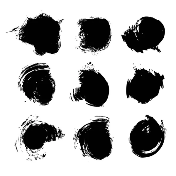 Black Ink Abstract Paint Strokes Set Isolated White Background — Stock Vector