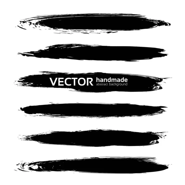 Absztrakt Fekete Hosszú Nagy Tinta Stroke Készlet Elszigetelt Fehér Háttér — Stock Vector
