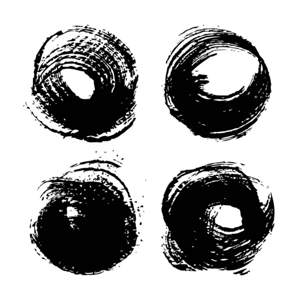 Черный Круглый Абстрактный Текстурированные Штрихи Краски Набор Изолированных Белом Фоне — стоковый вектор