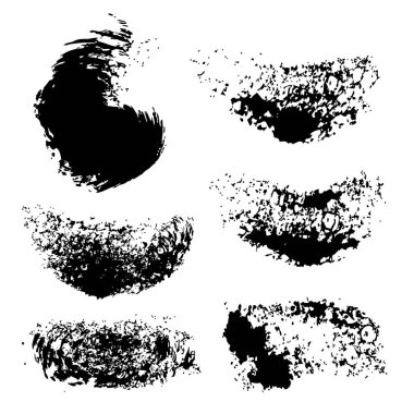 Soyut siyah mürekkep darbeleri ve pulları beyaz arkaplanda izole edildi