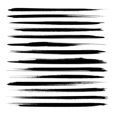 Soyut desenli uzun ince siyah mürekkep darbeleri beyaz arkaplanda izole edilmiş.
