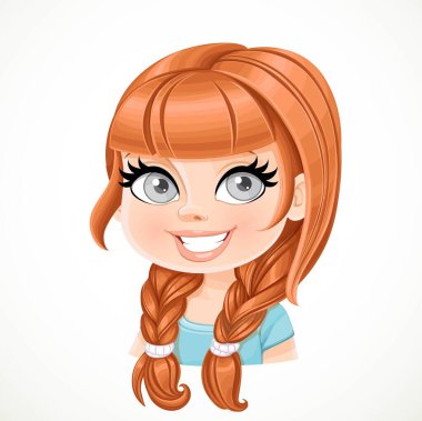 Güzel esmer kız, kahverengi saçlı düz saçlı, örgülü portresi beyaz arka planda izole edilmiş.