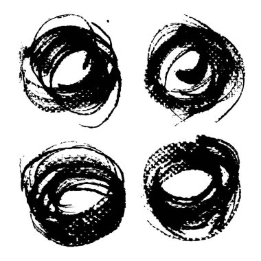 Soyut yuvarlak mürekkep desenli vuruşlar beyaz arkaplanda izole edilmiş