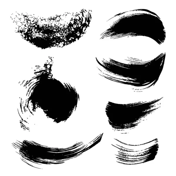 Abstract Black Ink Strokes Set Isolated White Background — Stock Vector