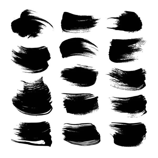 Abstract Textured Big Black Ink Strokes Set Isolated White Background — Stock Vector