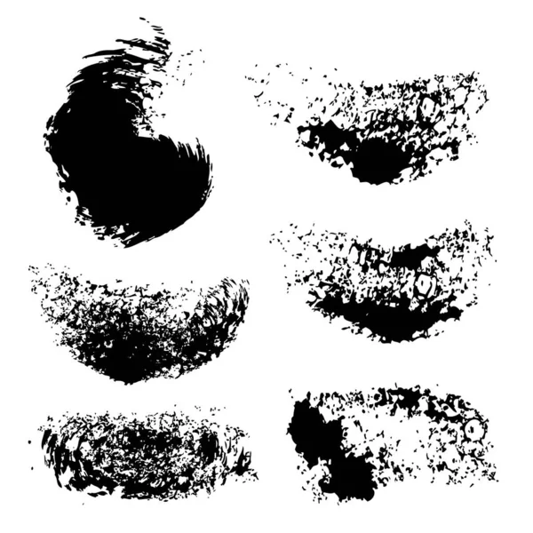 Abstracte Zwarte Inkt Slagen Stempels Set Geïsoleerd Een Witte Achtergrond — Stockvector