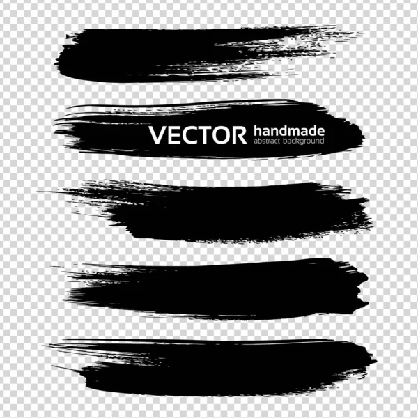 Abstract Big Long Ink Black Thick Brush Strokes Imitation Transparent — Stock Vector