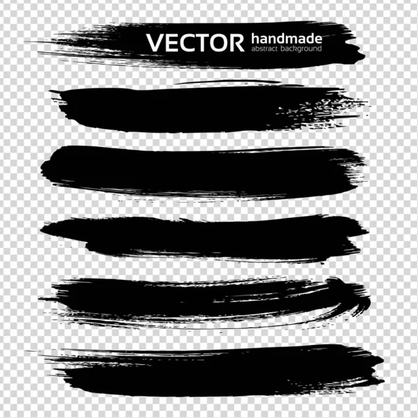 アブストラクト大きなインク黒長い太いブラシストローク模倣上の透明背景 — ストックベクタ