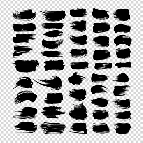 Abstrakcyjne Teksturowane Czarne Pociągnięcia Tuszem Duży Zestaw Imitacji Przezroczyste Tło — Wektor stockowy
