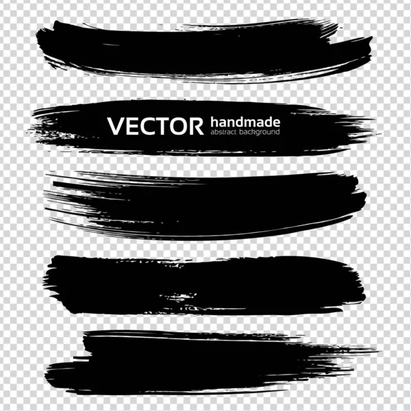 Abstract Gestructureerde Inkt Zwarte Lange Dikke Penseelstreken Imitatie Transparante Achtergrond — Stockvector