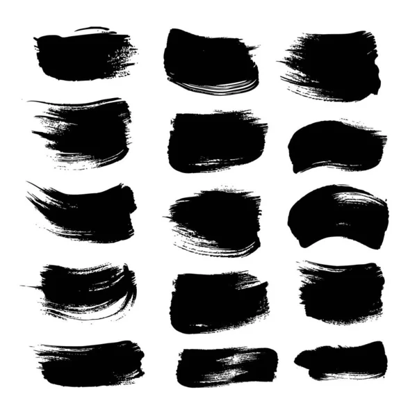Abstract Textured Black Ink Strokes Set Isolated White Background — Stock Vector