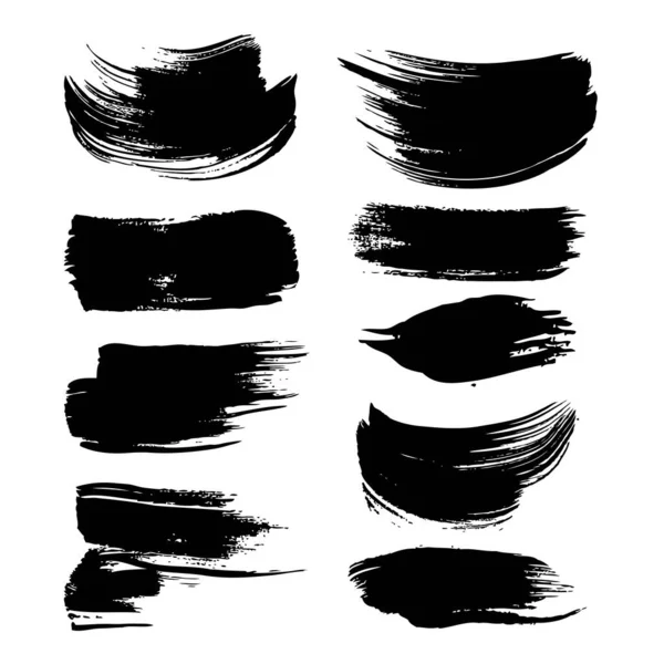 Abstraktní Velký Černý Inkoust Tahy Nastavit Izolované Bílém Pozadí — Stockový vektor