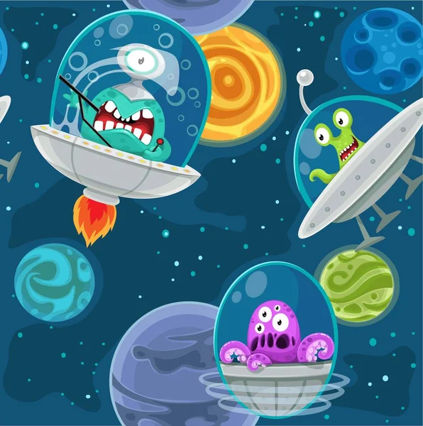 Nahtloser Hintergrund Mit Cartoon Aliens Weltraum — Stockvektor