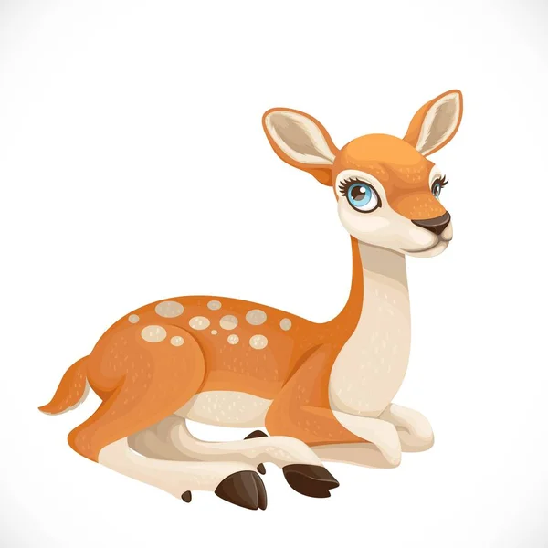 Cute Cartoon Spotted Deer Lay White Background — Stock Vector