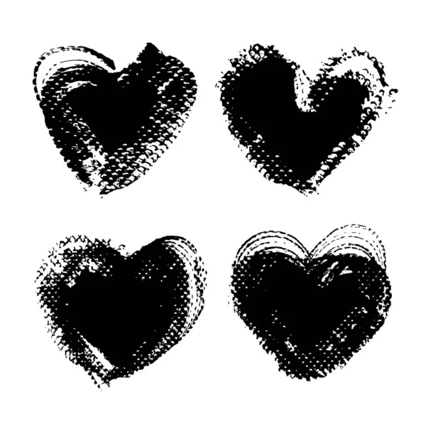 Coeur Forme Abstraite Texturé Noir Lisse Traits Timbres Milieux — Image vectorielle