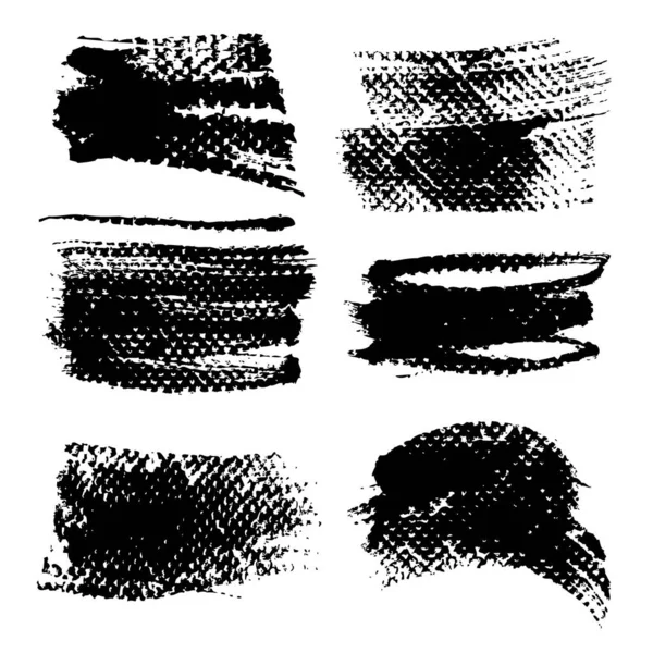 Black Abstract Textured Strokes Stamps Isolated White Background — Stock Vector