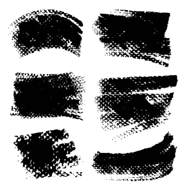 Abstract Textured Black Ink Strokes Stamps Isolated White Background — Stock Vector