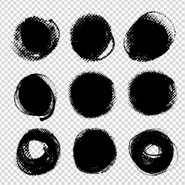 Manchas Texturizadas Redondas Negras Abstractas Aisladas Sobre Fondo Transparente Imitación — Vector de stock