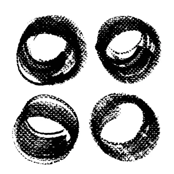 四个圆形抽象纹理的黑色笔迹和白色背景上的邮票 — 图库矢量图片
