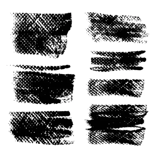 Abstract Black Textured Smooth Strokes Stamps Isolated White Background — Stock Vector