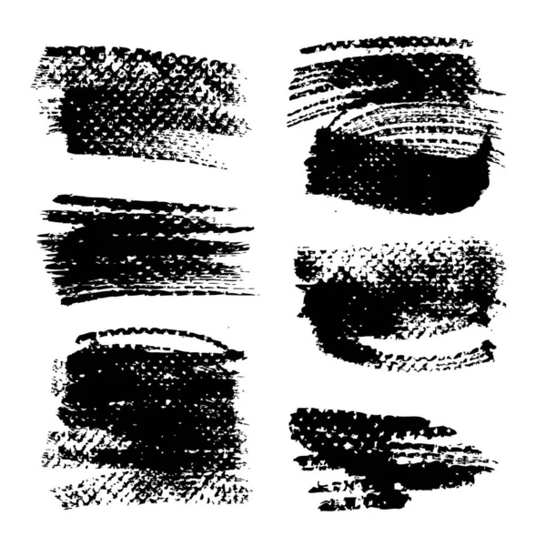Abstract Textured Black Smooth Strokes Stamps Isolated White Background — Stock Vector