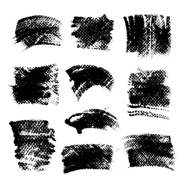 Abstract Textured Black Smooth Strokes Rough Paper Big Set Isolated — Stock Vector