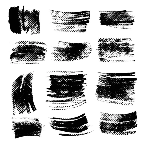 Textured Black Smooth Strokes Rough Paper Big Set Isolated White — Stock Vector