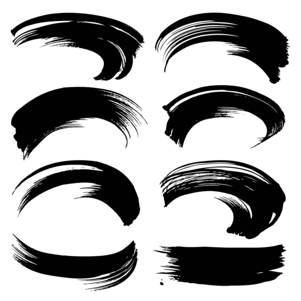 Figured Textured Abstract Black Ink Brushstrokes Set Isolated White Background — Stock Vector