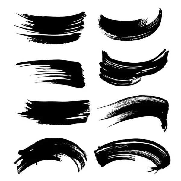 Figured Abstract Big Black Ink Brushstrokes Set Isolated White Background — Stock Vector