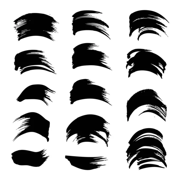 Textured Abstract Black Ink Brushstrokes Set Isolated White Background — Stock Vector