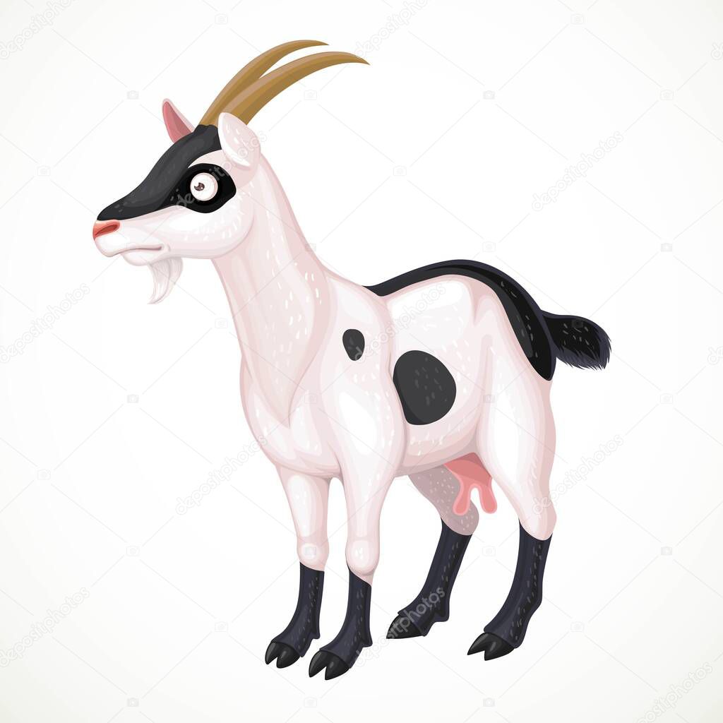 White with black spots cartoon goat isolated on white background