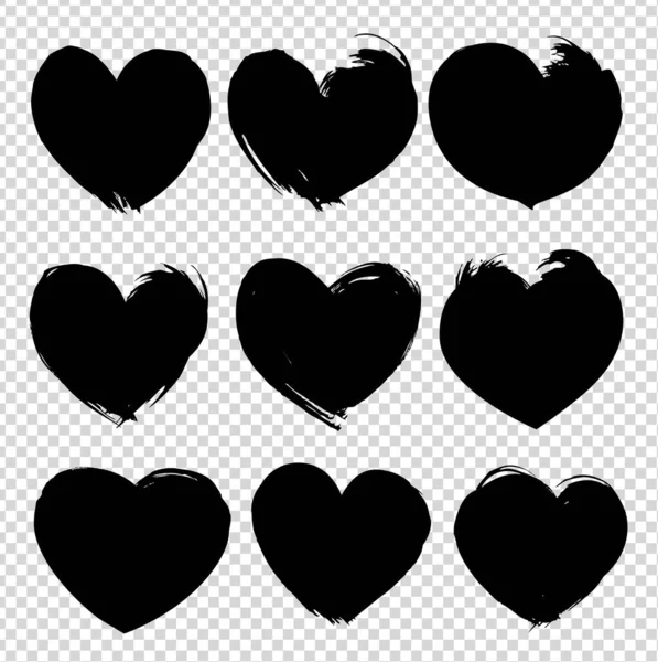 Abstract Heart Shape Texture Brushstrokes Black Ink Isolated Imitation Transparent — Stock Vector