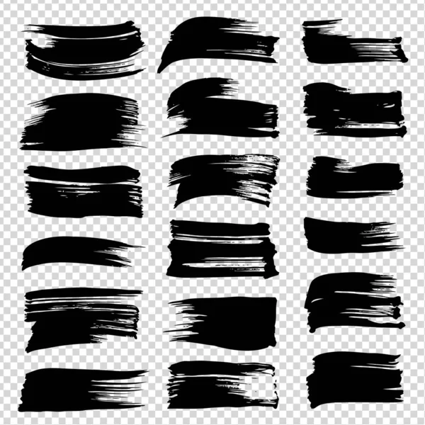 ブラシストローク黒のテクスチャ抽象的な大きなセット模倣透明背景に隔離 — ストックベクタ