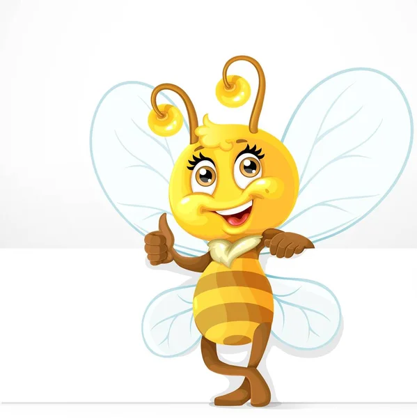 Симпатична Бджола Великим Білим Банером Стоїть Білому Тлі — стоковий вектор
