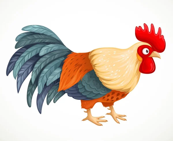 Mignon Dessin Animé Coq Ferme Animal Isolé Sur Fond Blanc — Image vectorielle