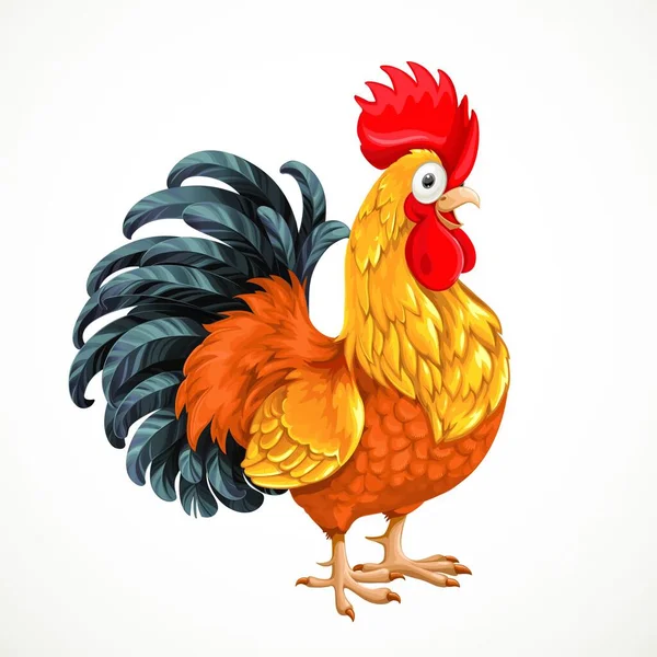 Cute Vector Cartoon Rooster Isolated White Background — Stock Vector