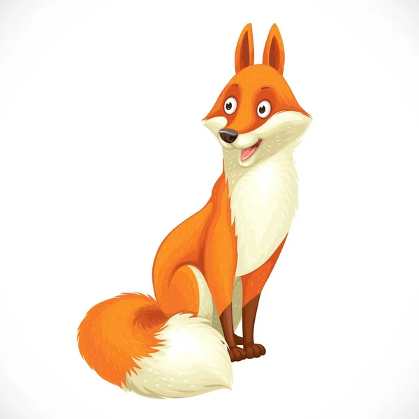 Wild Cartoon Orange Fox Going Forward Isolated White Background - Stok Vektor