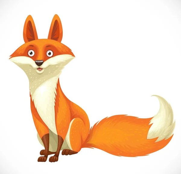 Cute Cartoon Orange Fox Sit White Background — Stock Vector