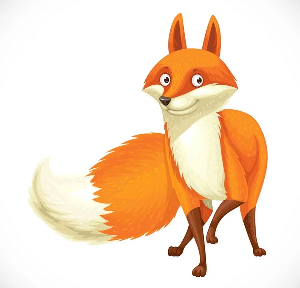 Cute Cartoon Orange Fox Isolated White Background — Stock Vector