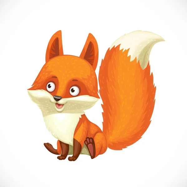 Cute Little Fox Sit White Background — Stock Vector