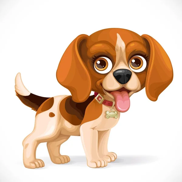 Cute Cartoon Lop Eared Beagle Puppy Isolated White Background — Stock Vector