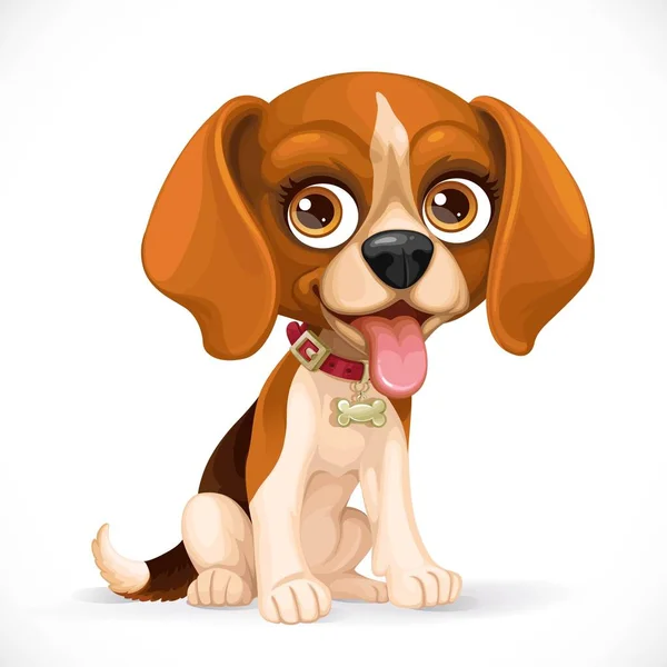 Cute Cartoon Lop Eared Beagle Filhote Cachorro Sentar Chão Branco — Vetor de Stock