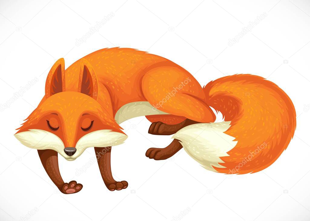 Cheerful wild cartoon orange fox sleep isolated on white background