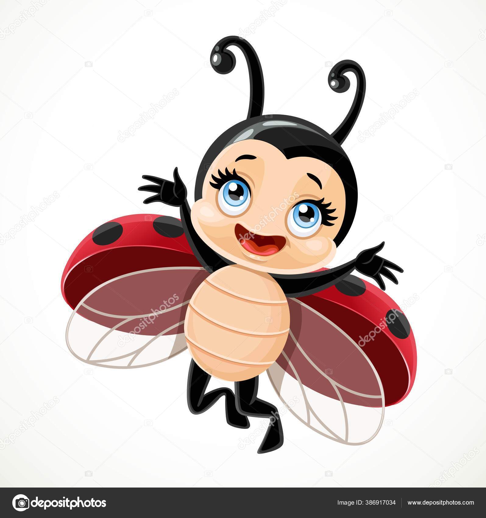 Desenhos Animados Bonitos Pequena Joaninha Voando Fundo Branco Vetor de  ©yadviga 386917034, image size:1595x1700