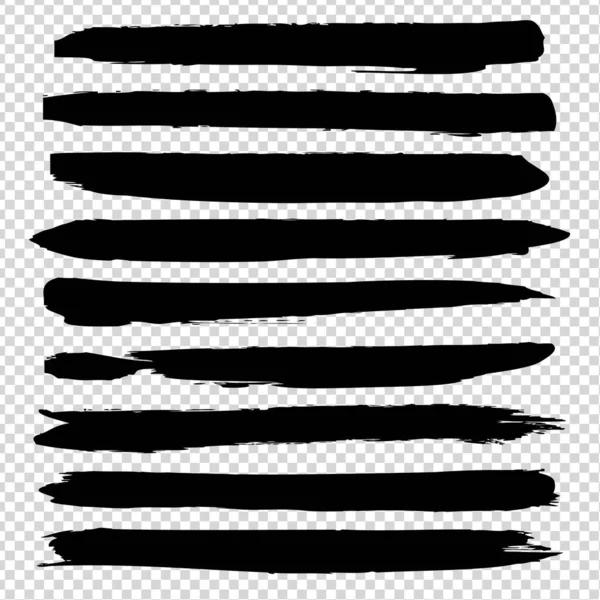 Long Smooth Brushstrokes Abstract Textured Black Big Set Isolated Imitation — Stock Vector
