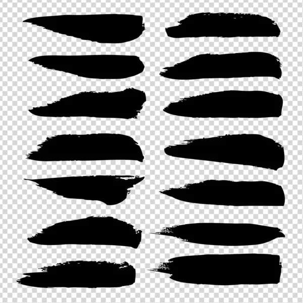Zwarte Inkt Penseelstreken Abstracte Textuur Grote Set Geïsoleerd Imitatie Transparante — Stockvector