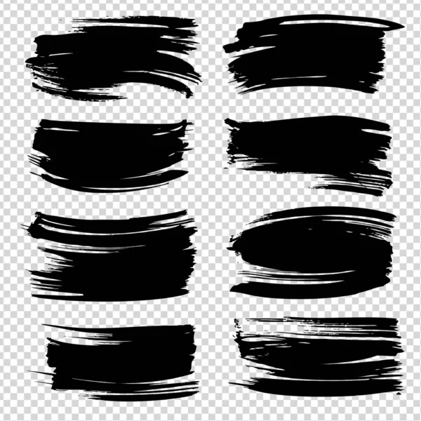Černá Abstraktní Tlusté Rovné Tahy Štětcem Texturované Velké Sady Izolované — Stockový vektor
